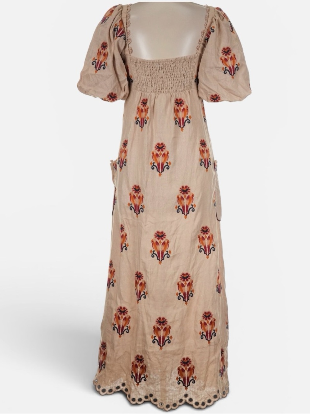 Farm Rio Rose Embroidered Macaw Maxi Dress in Beige Multi | M - Picture 12 of 16